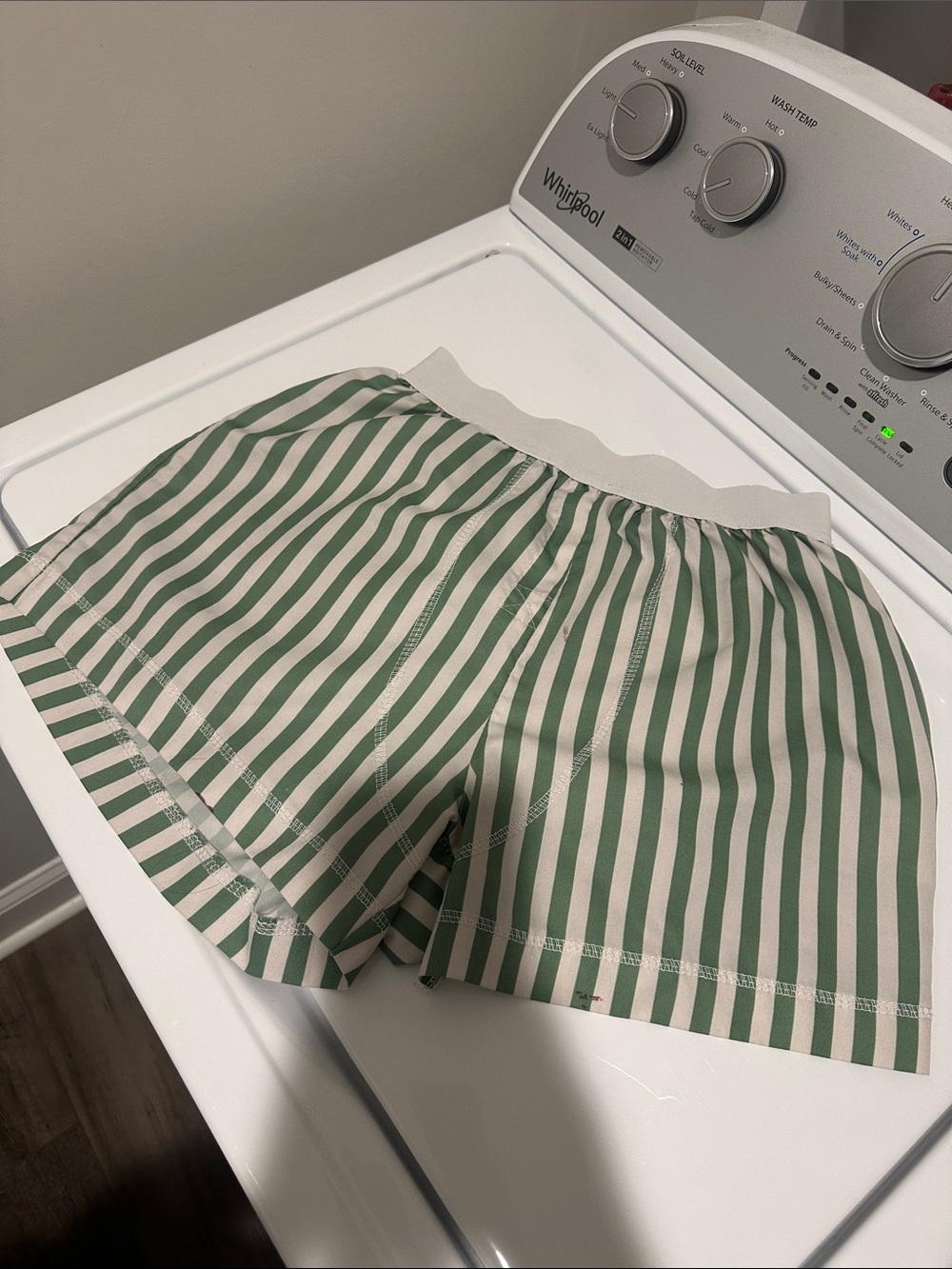 Striped Green and Cream Women’s Elastic-Waist Shorts
